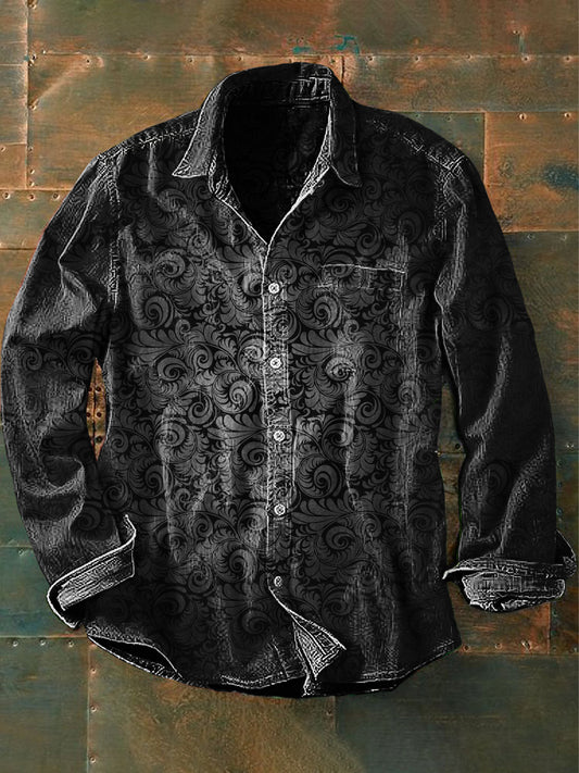 Chemise décontractée à manches longues Vintage Punk Gothic Art Print pour hommes