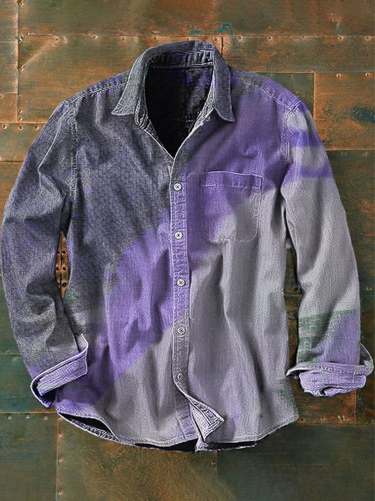 Chemise à manches longues Casual Vintage Purple Gradient Abstract Print pour homme