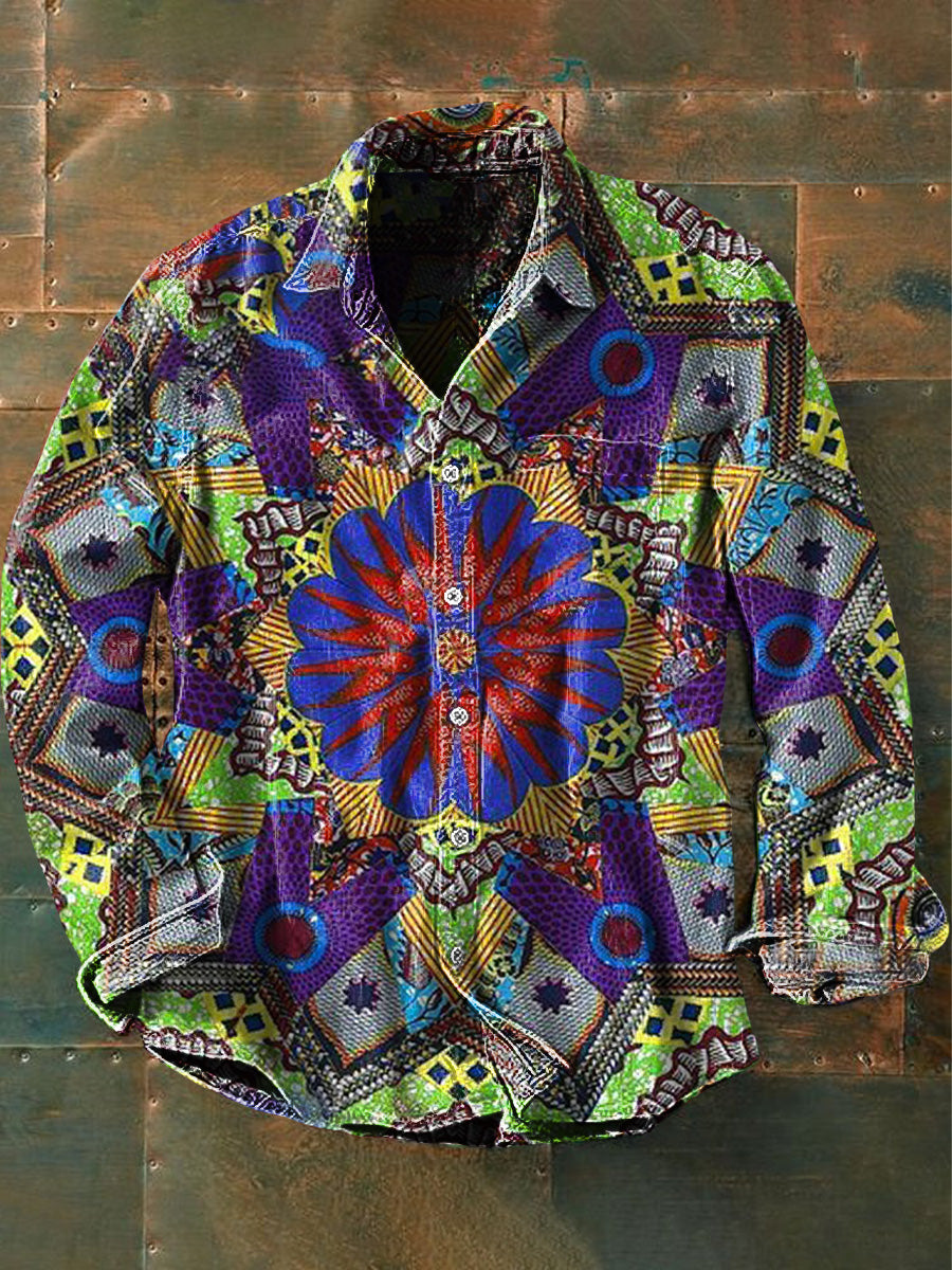 Vintage Psychedelic Hippie Art Print Casual Chemise à manches longues pour hommes