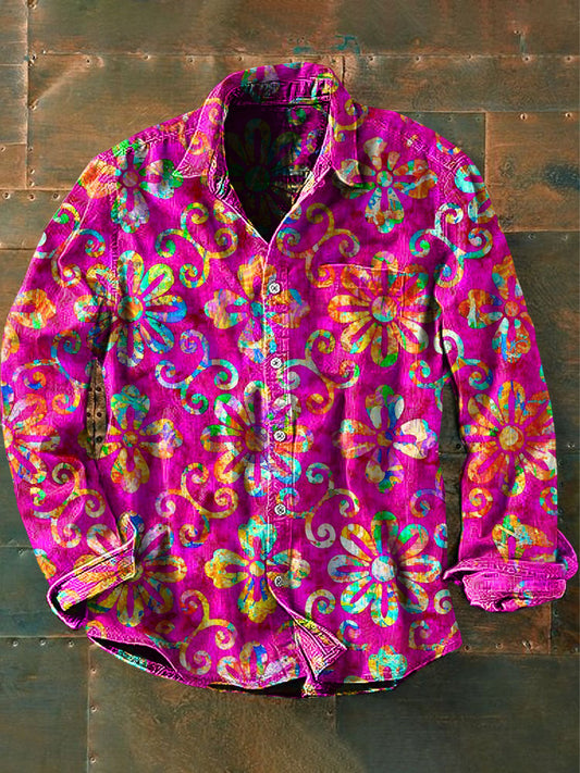 Vintage Psychedelic Hippie Art Print Casual Chemise à manches longues pour hommes