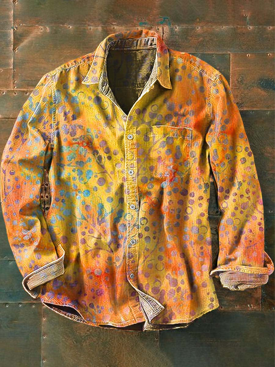 Chemise à manches longues décontractée à imprimé floral vintage pour homme