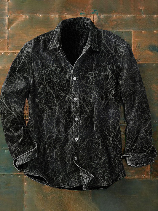 Chemise à manches longues décontractée à imprimé abstrait à texture sombre gothique vintage unisexe pour hommes