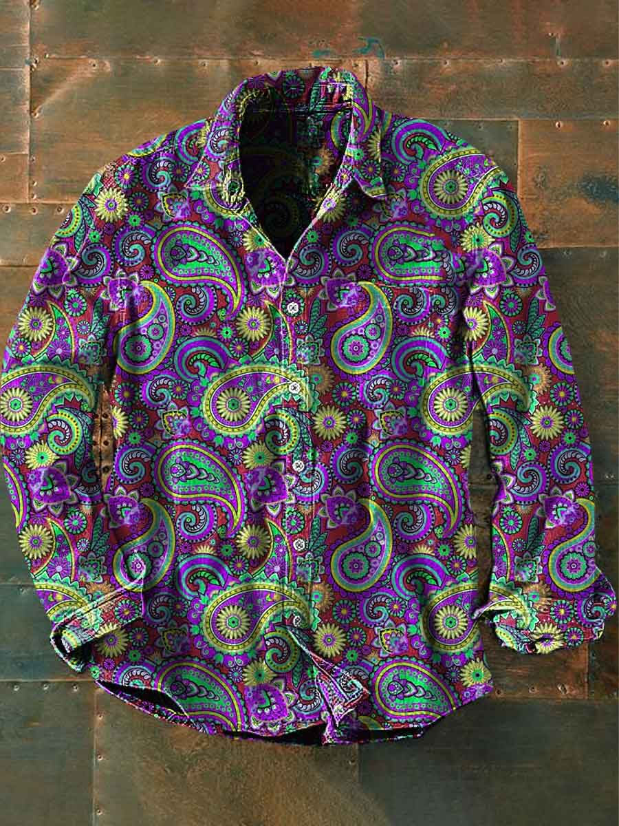 Chemise à manches longues décontractée imprimée Vintage Hippie Perris pour hommes unisexe