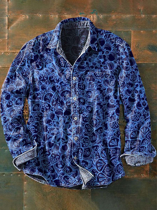 Chemise décontractée à manches longues à imprimé floral vintage pour hommes