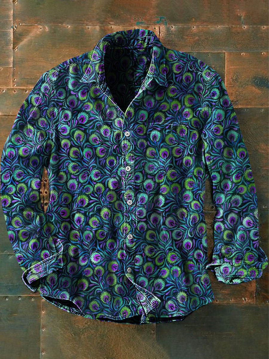 Chemise à manches longues Casual Vintage Hippie Peacock Plumes pour hommes unisexe imprimé abstrait