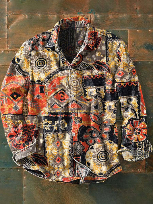 Chemise décontractée à manches longues à imprimé motif western vintage pour hommes