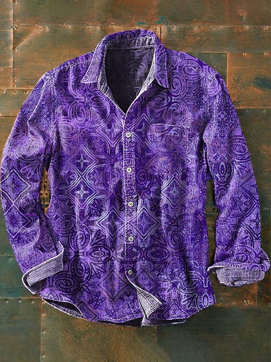 Chemise décontractée à manches longues à imprimé motif western vintage pour hommes