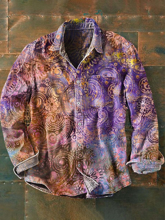 Chemise décontractée à manches longues à imprimé motif western vintage pour hommes