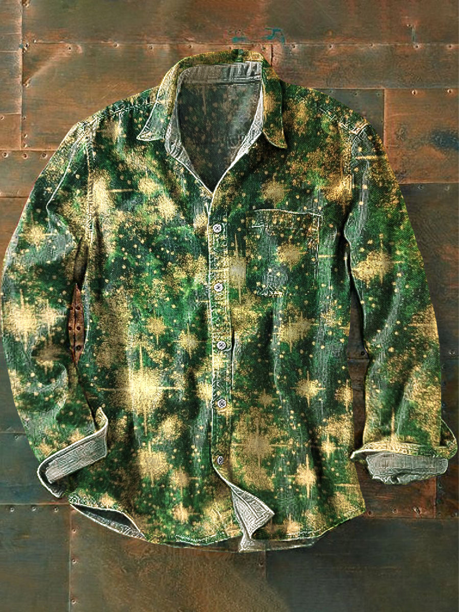 Vintage vert abstrait feux d'artifice Art imprimé à manches longues Pocket Shirt des hommes