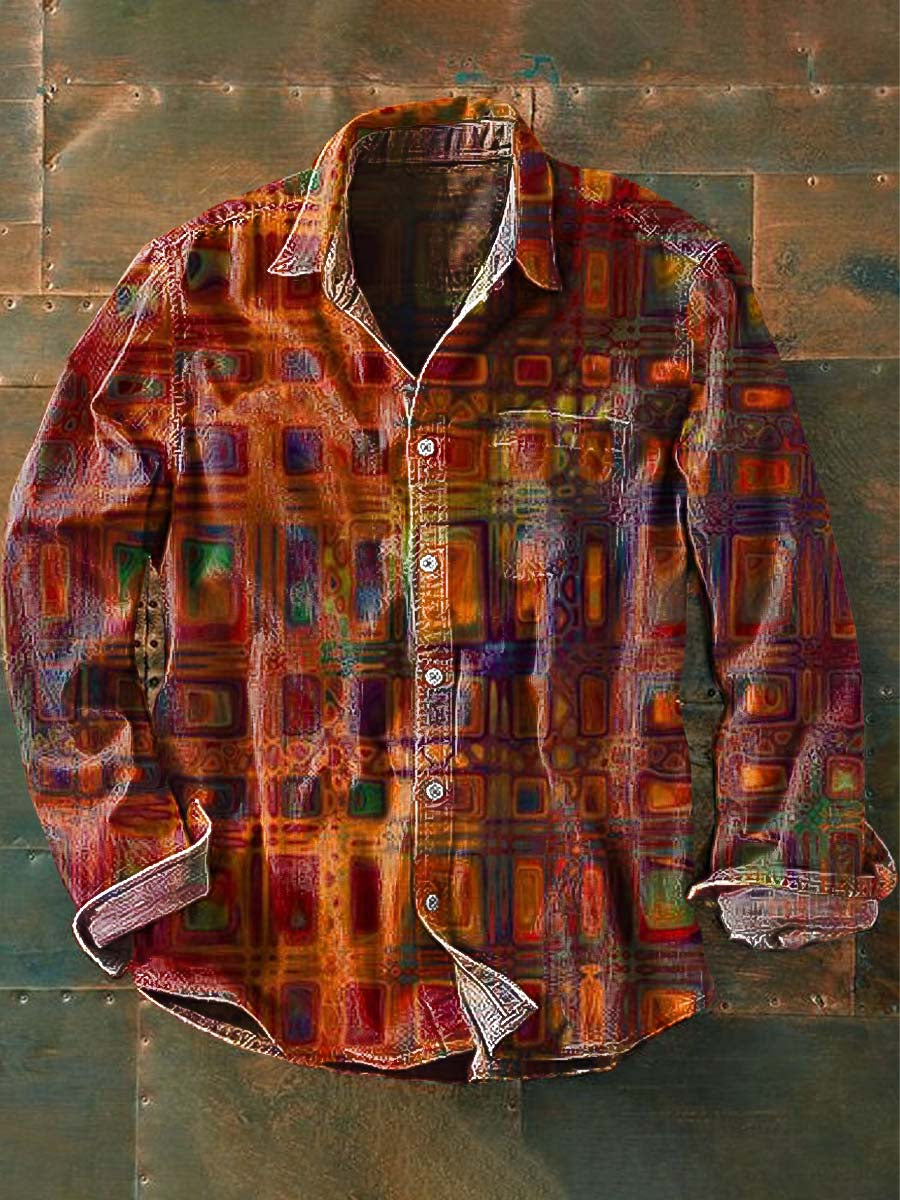 Chemise décontractée à manches longues à imprimé motif western vintage pour hommes