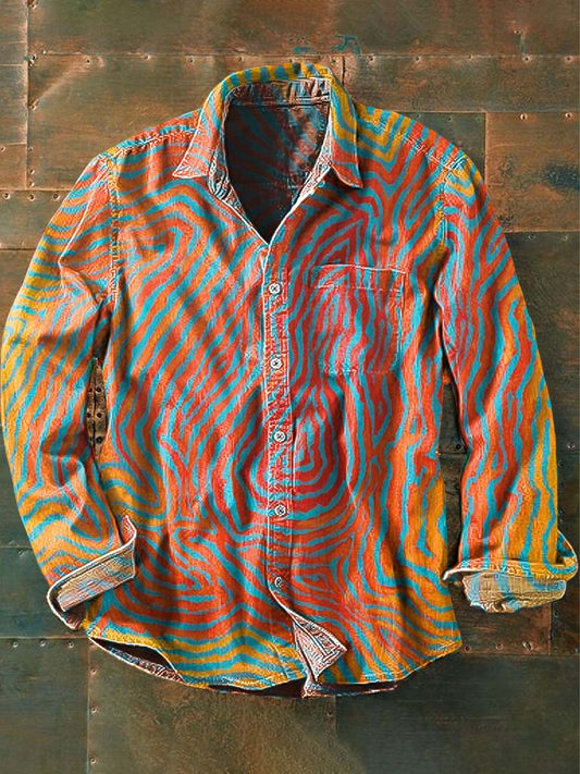 Chemise à manches longues Casual à imprimé abstrait rétro pour hommes