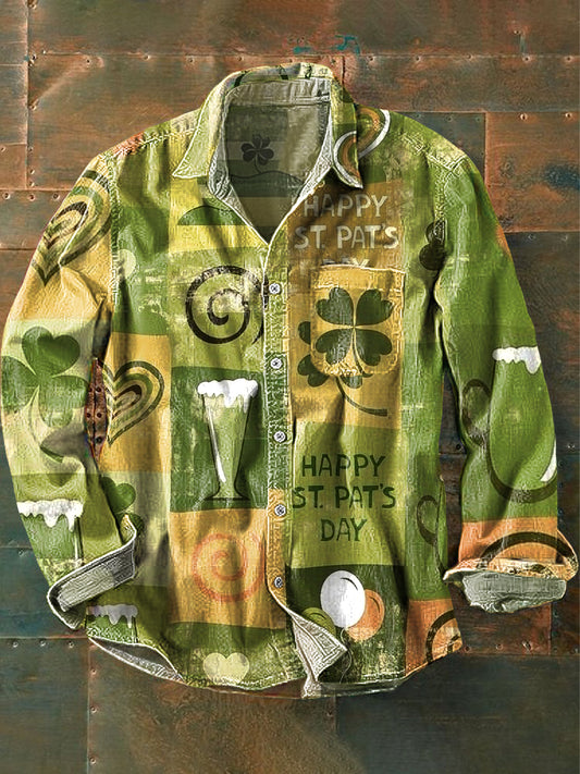 Chemise à manches longues pour homme Vintage St. Patrick's Day Art Print