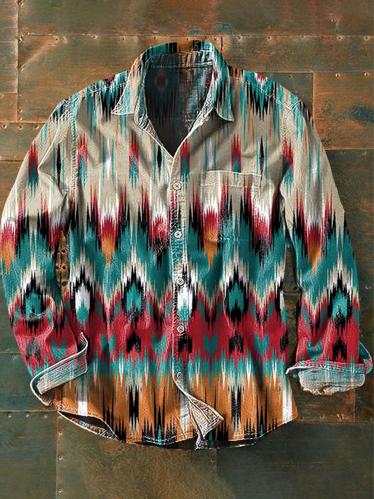 Chemise décontractée à manches longues à imprimé motif western vintage pour hommes