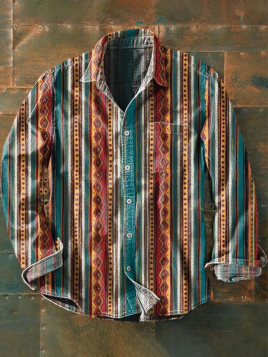 Chemise décontractée à manches longues à imprimé motif western vintage pour hommes