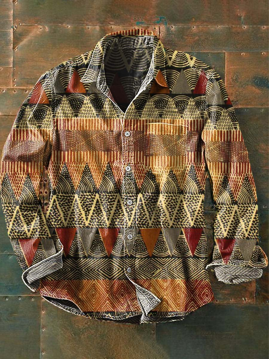 Chemise décontractée à manches longues à imprimé motif western vintage pour hommes