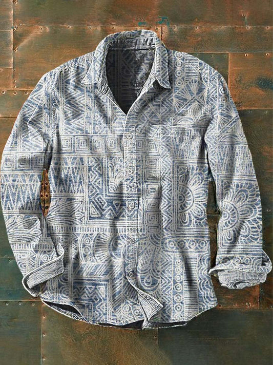 Chemise décontractée à manches longues à imprimé motif western vintage pour hommes