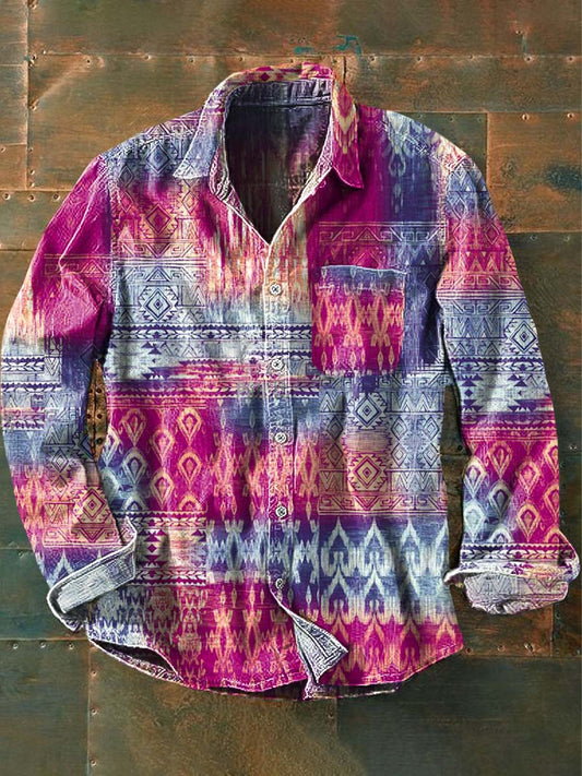 Chemise à manches longues décontractée imprimée Vintage Western Style pour hommes