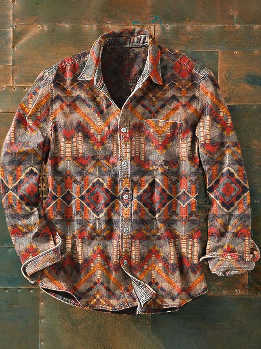 Chemise à manches longues décontractée imprimée Vintage Western Style pour hommes