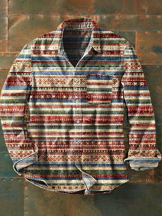 Chemise à manches longues décontractée imprimée Vintage Western Style pour hommes