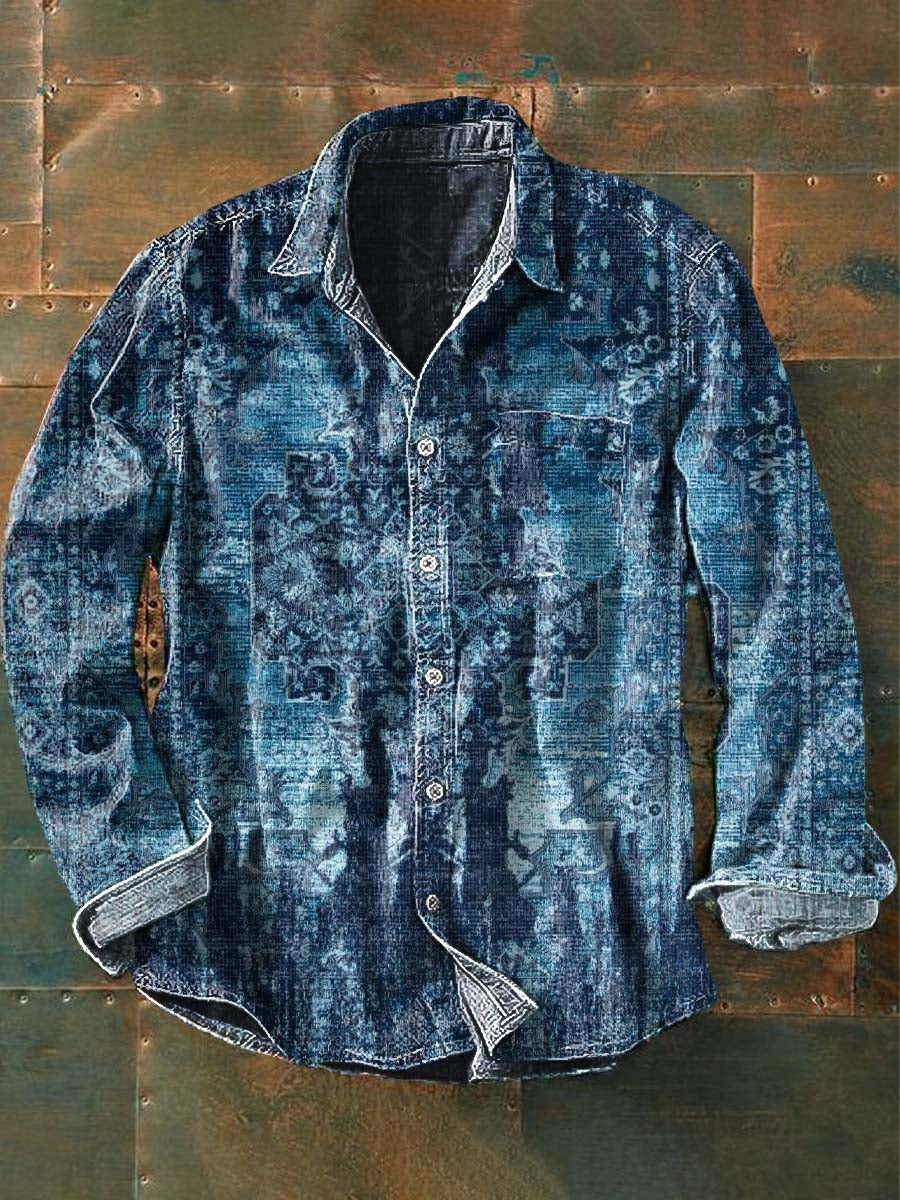 Chemise à manches longues Western Cowboy Print pour hommes