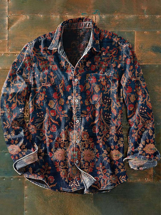 Chemise à manches longues rétro à imprimé floral pour hommes