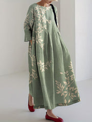 Printed V-Neck Elegant Chic Loose Long Sleeve Maxi Dress