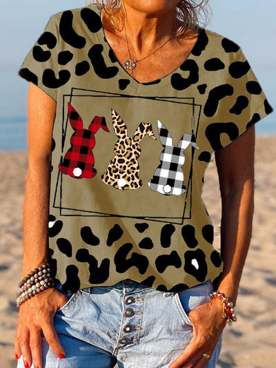 Women's Easter Bunny Theme Printed Short Sleeve T-Shirt