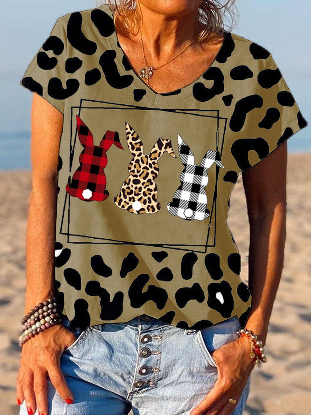 Women's Easter Bunny Theme Printed Short Sleeve T-Shirt