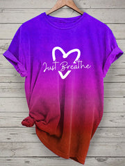 Women's Just Breathe Mental Health Printed O-Neck Short Sleeve Shirt