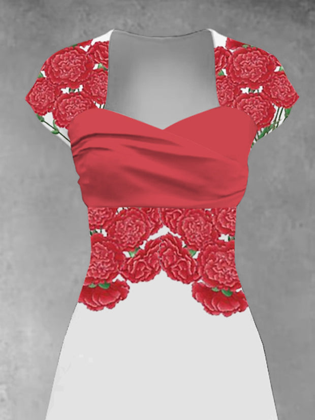 Women's Carnation Print Mother's Day Gift Dress
