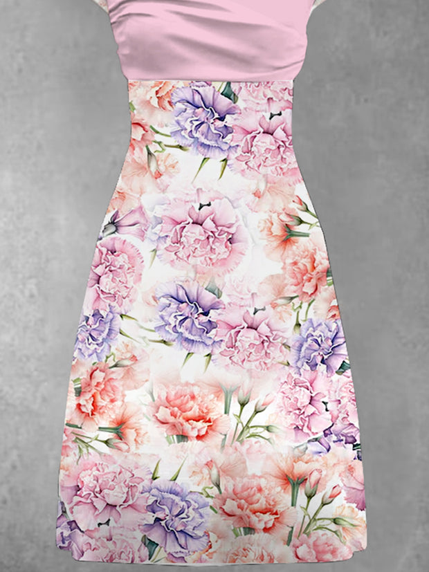 Women's Carnation Print Mother's Day Gift Dress