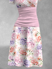 Women's Pastel Carnation Print Mother's Day Gift Dress