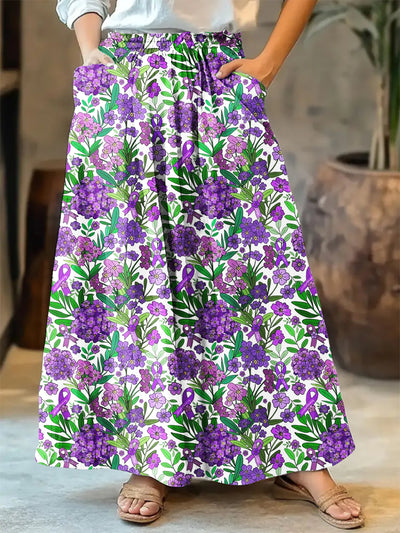 Women's Alzheimer's Awareness Floral Ribbon Print Skirt