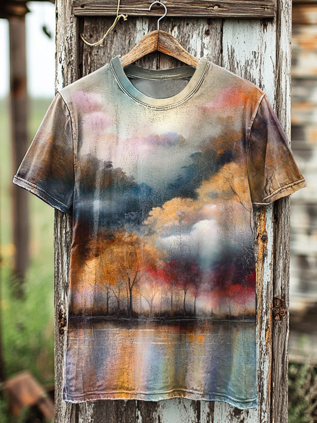 Vintage Abstract Forest Landscape Art Print Casual T-Shirt