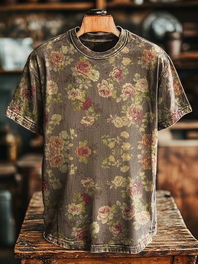 Unisex Vintage Floral Print Casual Loose T-Shirt
