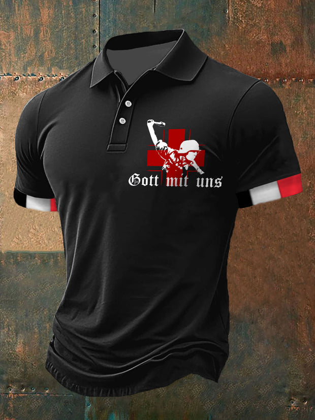 Herren Gott mit uns Soldat bedrucktes Kurzarm-Polos hirt