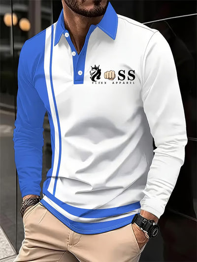 Herren Vintage Schriftzug lässig Langarm Polos hirt