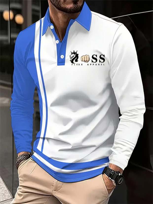 Herren Vintage Schriftzug lässig Langarm Polos hirt