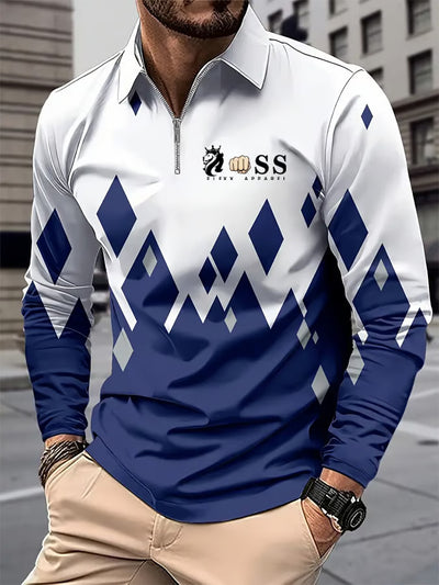 Herren Vintage Schriftzug lässig Langarm Polos hirt
