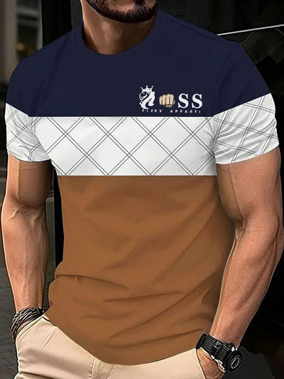 Herren Vintage Schriftzug lässig kurze Ärmel Rundhals-T-Shirt