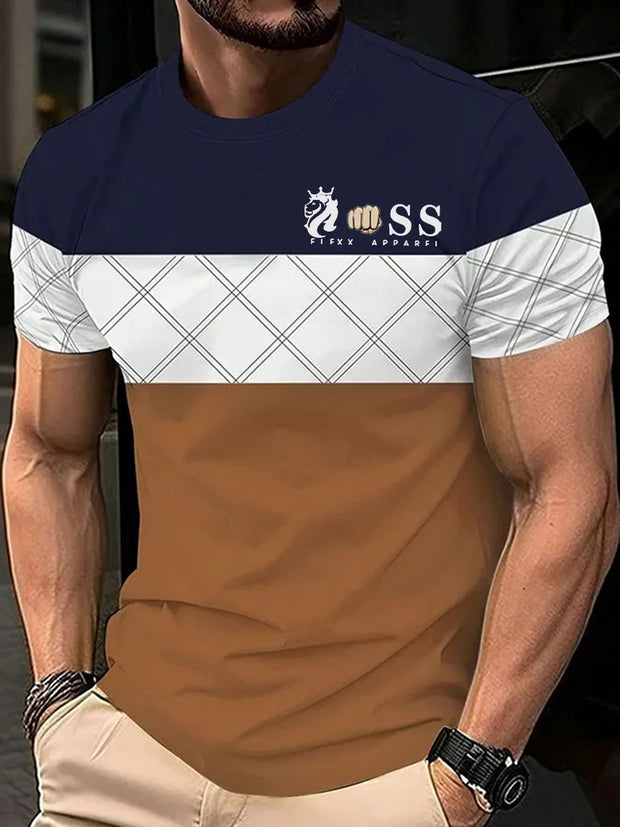Herren Vintage Schriftzug lässig kurze Ärmel Rundhals-T-Shirt