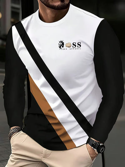 Herren Vintage Schriftzug Lässiges Langarm-T-Shirt mit rundem Hals