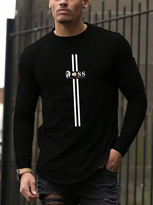 Herren Vintage Schriftzug lässig Langarm Sweatshirt mit Rundhals ausschnitt