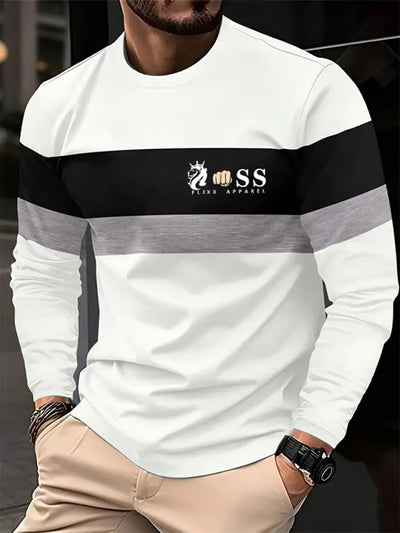 Herren Vintage Schriftzug Lässiges Langarm-T-Shirt mit rundem Hals