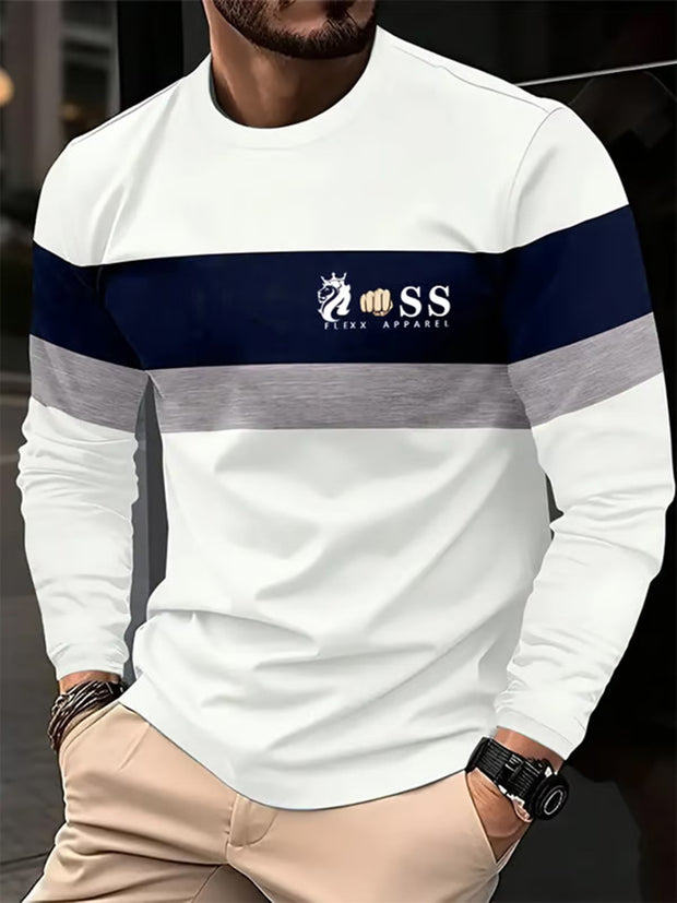 Herren Vintage Schriftzug Lässiges Langarm-T-Shirt mit rundem Hals