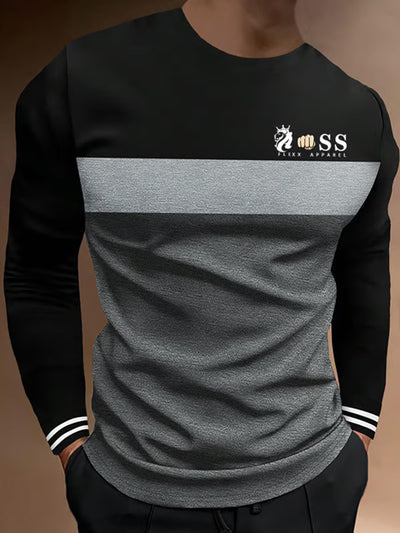 Herren Vintage Schriftzug Lässiges Langarm-T-Shirt mit rundem Hals