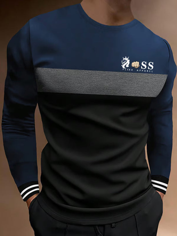 Herren Vintage Schriftzug Lässiges Langarm-T-Shirt mit rundem Hals