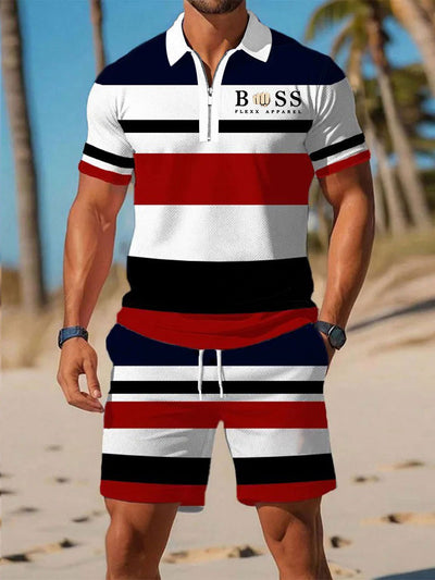 Herren Lässiger Business-Kurzarm-Reiß verschluss Polo-Anzug