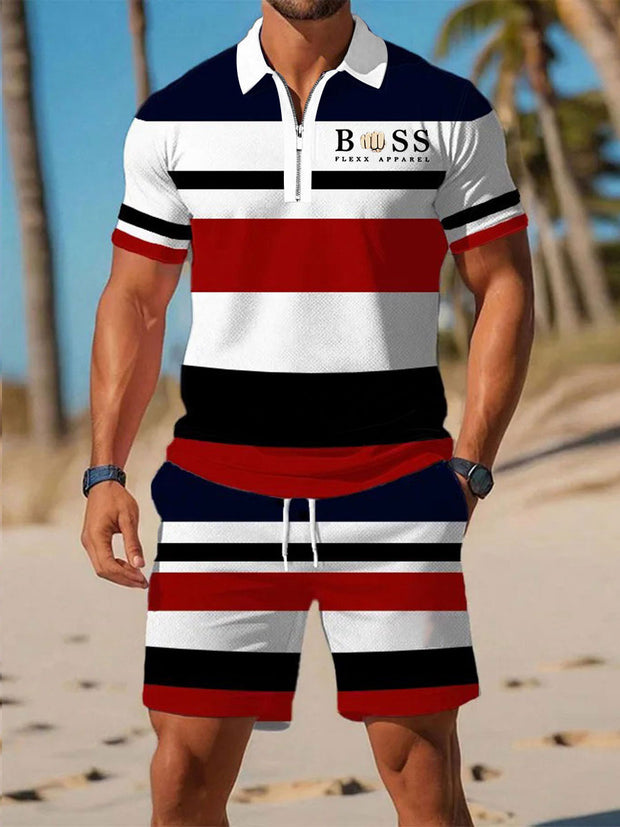 Herren Lässiger Business-Kurzarm-Reiß verschluss Polo-Anzug
