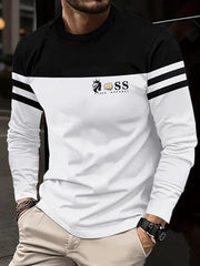 Herren Vintage Schriftzug Lässiges Langarm-T-Shirt mit rundem Hals